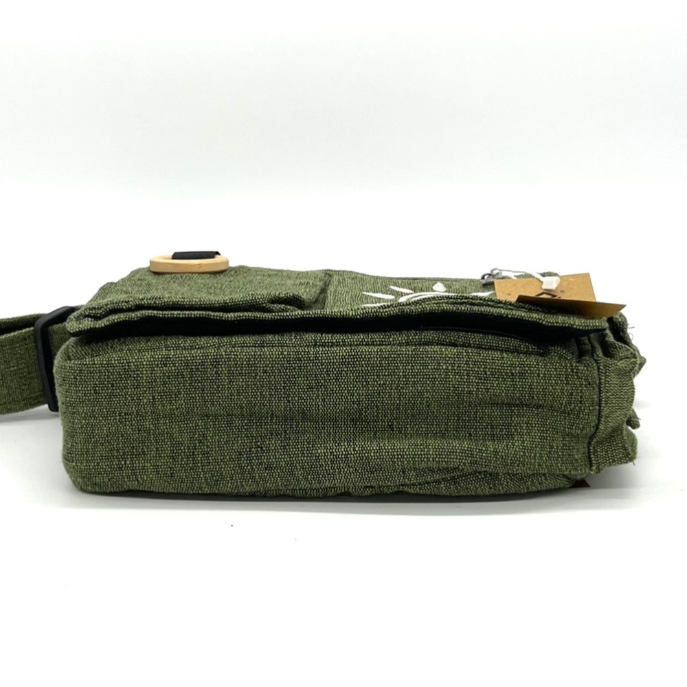 Green Messenger Bag Sustainable Eco bag Handmade Gift Swirl Sun Embroidery - Picture 7 of 8